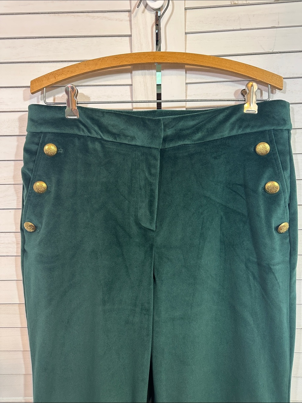 Maison d’ Amelie Emerald Green Sailor Style Flare Velvet Pants Size 10 LIKE NEW - Picture 3 of 12